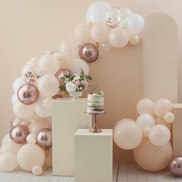 1 Balloon Arch - Peach, White and Rose Gold confetti balloons