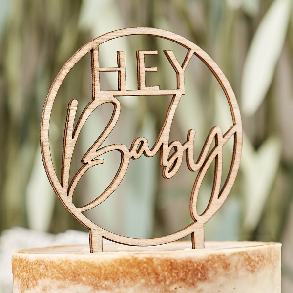 1 wooden hey baby cake topper