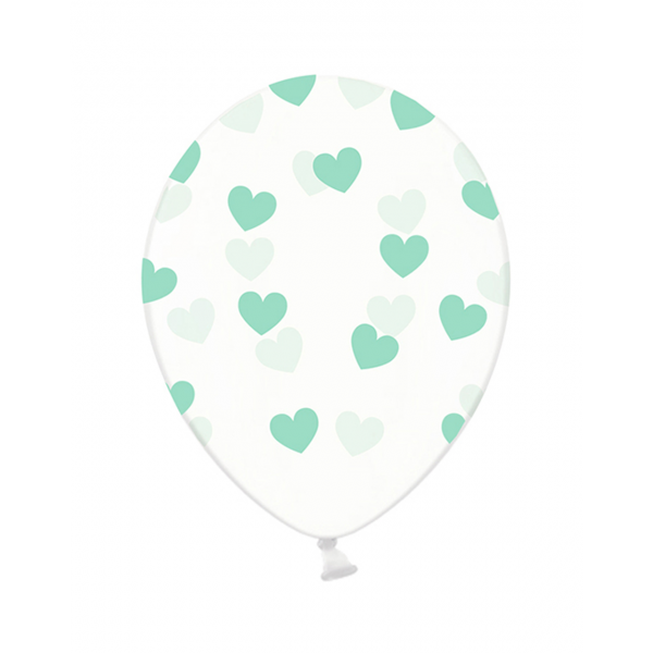 6 Motivballons Clear - Ø 30cm - Hearts - Mint
